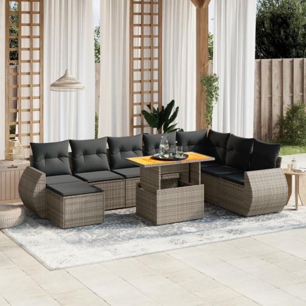 ARDEBO.de - 9-tlg. Garten-Sofagarnitur mit Kissen Grau Poly Rattan