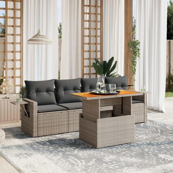 ARDEBO.de - 5-tlg. Garten-Sofagarnitur mit Kissen Grau Poly Rattan