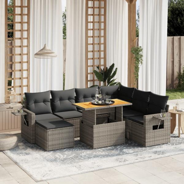 ARDEBO.de - 8-tlg. Garten-Sofagarnitur mit Kissen Grau Poly Rattan