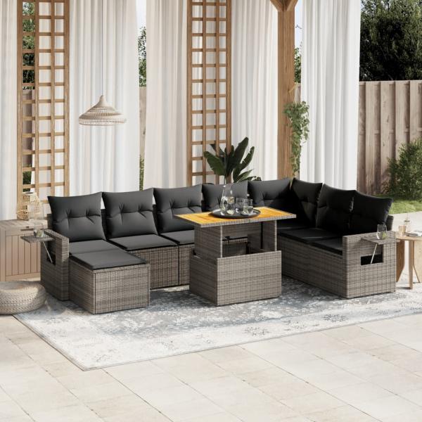 ARDEBO.de - 9-tlg. Garten-Sofagarnitur mit Kissen Grau Poly Rattan