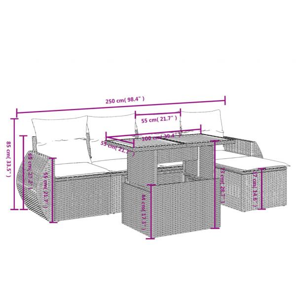 6-tlg. Garten-Sofagarnitur mit Kissen Grau Poly Rattan