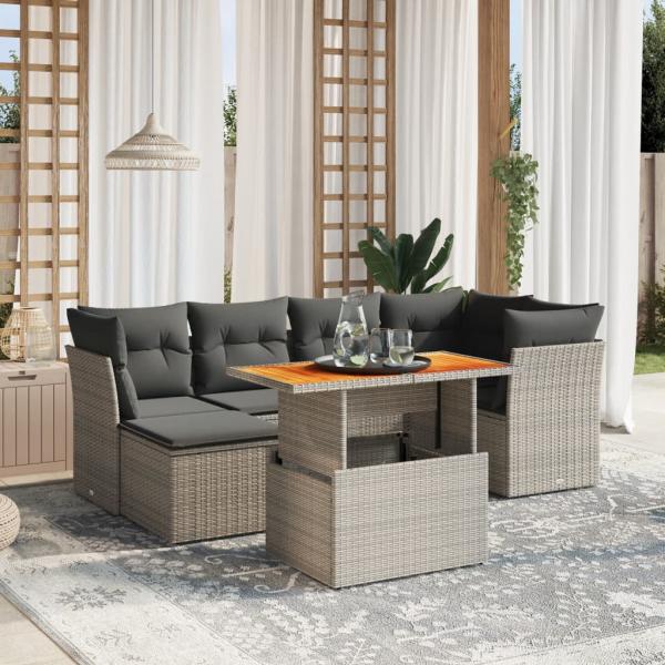 ARDEBO.de - 7-tlg. Garten-Sofagarnitur mit Kissen Grau Poly Rattan