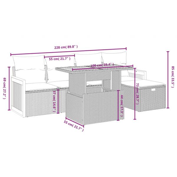 6-tlg. Garten-Sofagarnitur mit Kissen Grau Poly Rattan