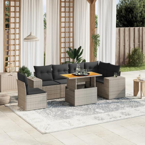 ARDEBO.de - 7-tlg. Garten-Sofagarnitur mit Kissen Grau Poly Rattan