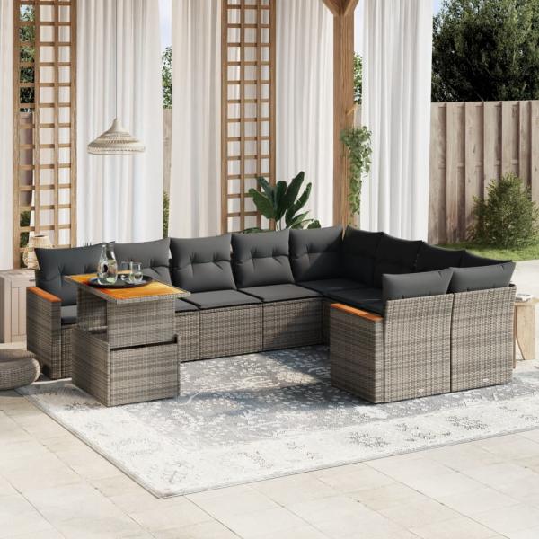 ARDEBO.de - 10-tlg. Garten-Sofagarnitur mit Kissen Grau Poly Rattan