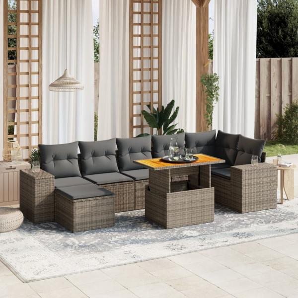 ARDEBO.de - 8-tlg. Garten-Sofagarnitur mit Kissen Grau Poly Rattan