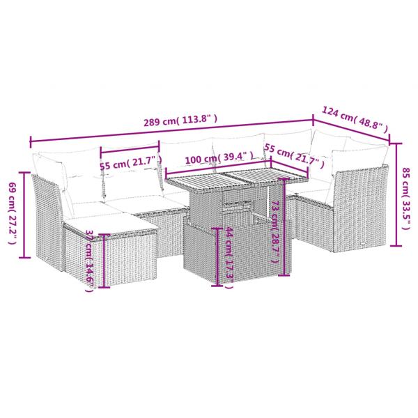 8-tlg. Garten-Sofagarnitur mit Kissen Grau Poly Rattan