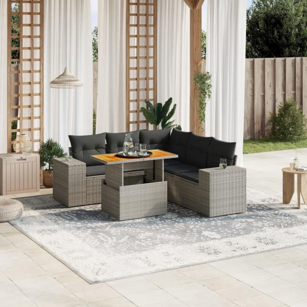 ARDEBO.de - 6-tlg. Garten-Sofagarnitur mit Kissen Grau Poly Rattan