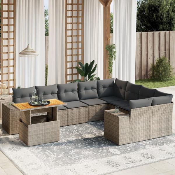 ARDEBO.de - 10-tlg. Garten-Sofagarnitur mit Kissen Grau Poly Rattan