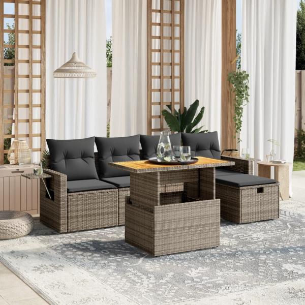 ARDEBO.de - 6-tlg. Garten-Sofagarnitur mit Kissen Grau Poly Rattan