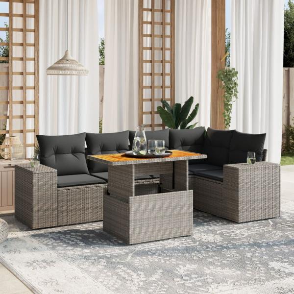 ARDEBO.de - 6-tlg. Garten-Sofagarnitur mit Kissen Grau Poly Rattan