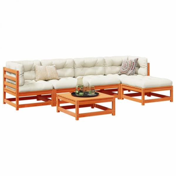 ARDEBO.de - 6-tlg. Garten-Sofagarnitur Wachsbraun Massivholz Kiefer