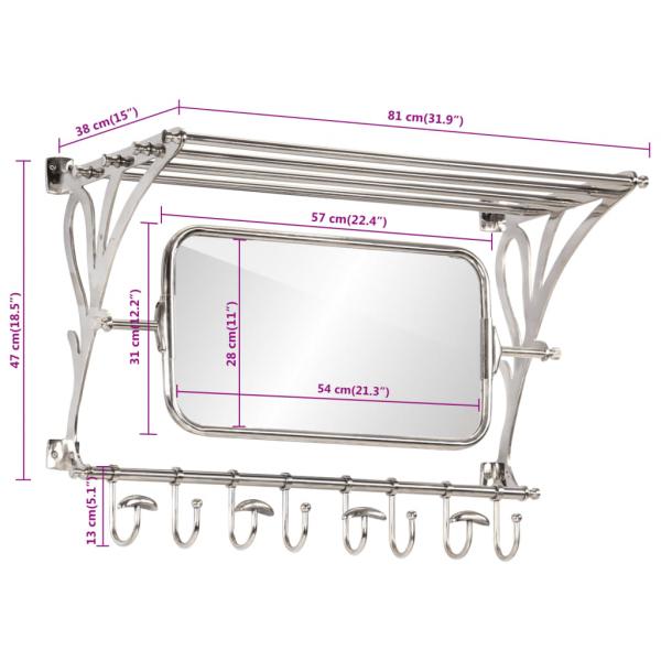 Wandgarderobe mit Kleiderhaken & Spiegel Aluminium