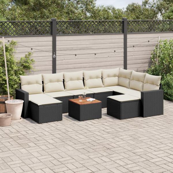 ARDEBO.de - 10-tlg. Garten-Sofagarnitur mit Kissen Schwarz Poly Rattan