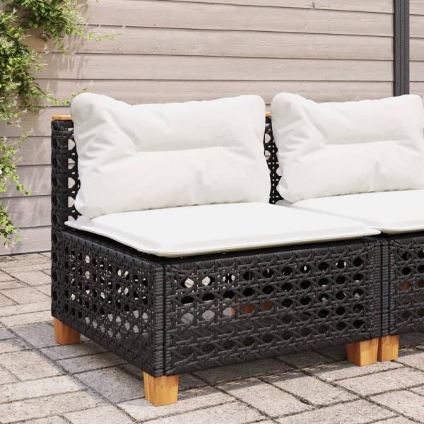 ARDEBO.de - Gartensofa ohne Armlehnen mit Kissen Schwarz Poly Rattan