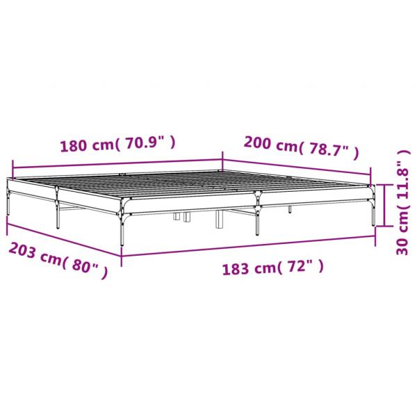 Bettgestell Braun Eichen-Optik 180x200 cm Holzwerkstoff Metall