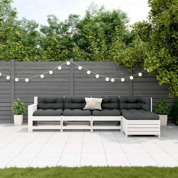 ARDEBO.de - 5-tlg. Garten-Lounge-Set mit Kissen Weiß Massivholz Kiefer