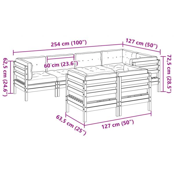 7-tlg. Garten-Sofagarnitur mit Kissen Wachsbraun Kiefernholz