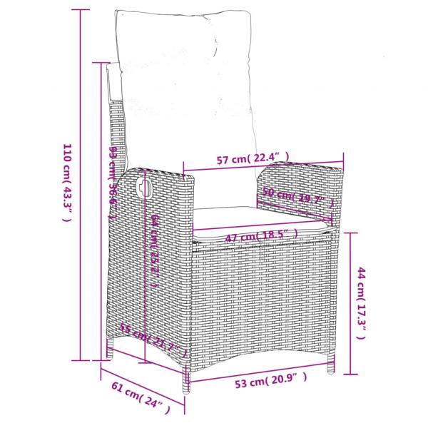 5-tlg. Garten-Essgruppe mit Kissen Grau Poly Rattan