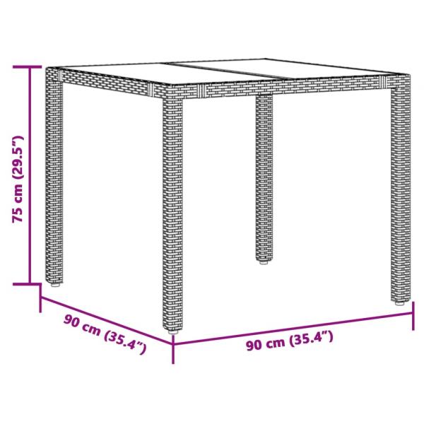 Gartentisch mit Glasplatte Braun 90x90x75 cm Poly Rattan