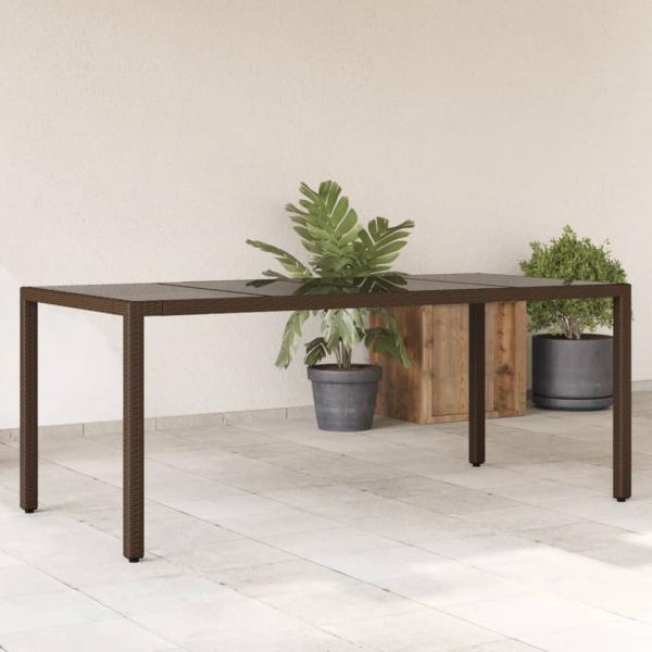 ARDEBO.de - Gartentisch mit Glasplatte Braun 190x90x75 cm Poly Rattan