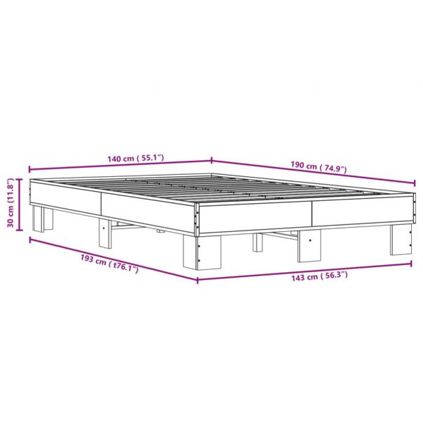 Bettgestell Sonoma-Eiche 140x190 cm Holzwerkstoff und Metall