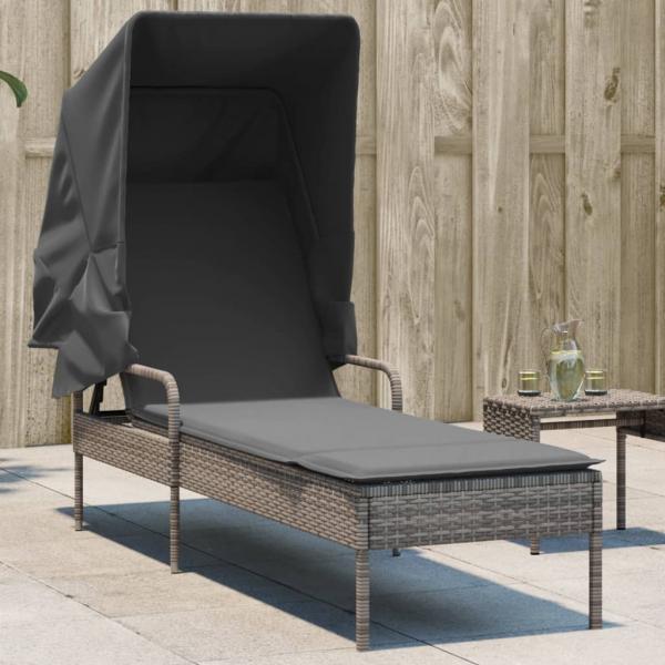 ARDEBO.de - Sonnenliege mit Dach Grau Poly Rattan