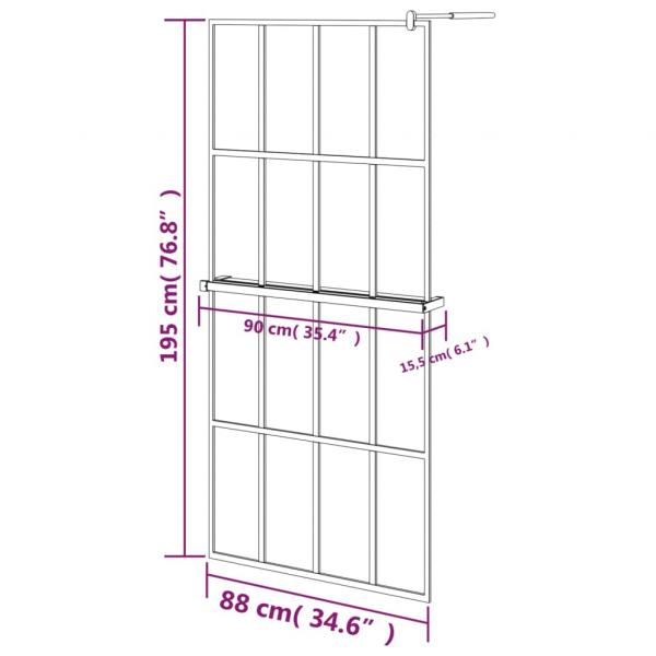 Duschwand mit Ablage für Walk-In-Dusche Schwarz 90x195 cm ESG