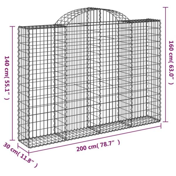 Gabionen mit Hochbogen 7 Stk. 200x30x140/160cm Verzinktes Eisen