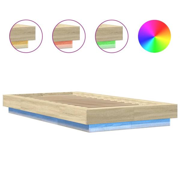 Bettgestell mit LED Sonoma-Eiche 90x200 cm Holzwerkstoff