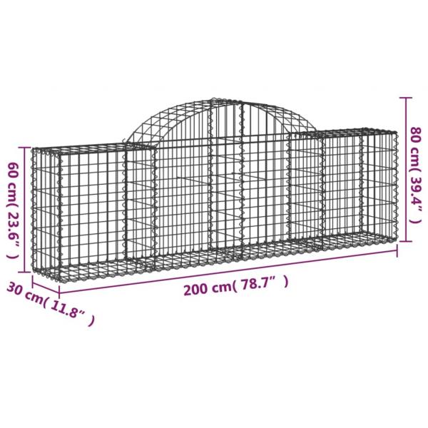 Gabionen mit Hochbogen 20 Stk. 200x30x60/80 cm Verzinktes Eisen