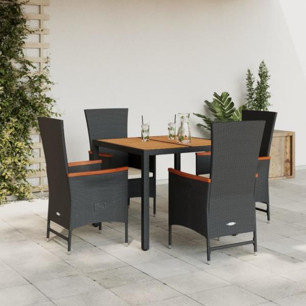 ARDEBO.de - 5-tlg. Garten-Essgruppe mit Kissen Schwarz Poly Rattan