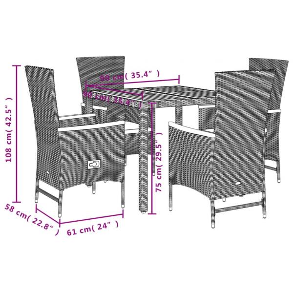 5-tlg. Garten-Essgruppe mit Kissen Schwarz Poly Rattan