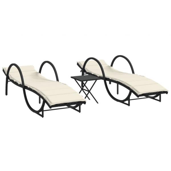 ARDEBO.de - Sonnenliegen 2 Stk. mit Tisch Schwarz Poly Rattan