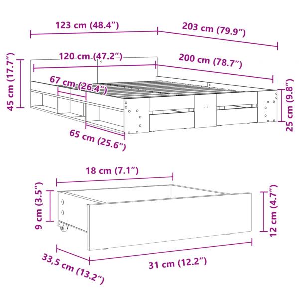 Bettgestell mit Schubladen Sonoma-Eiche 120x200cm Holzwerkstoff