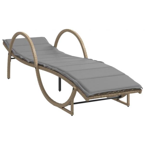 ARDEBO.de - Sonnenliege mit Auflage Beige 60x199x42 cm Poly Rattan