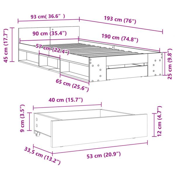 Bettgestell mit Schublade Grau Sonoma 90x190 cm Holzwerkstoff