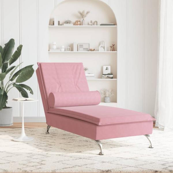 Massage-Chaiselongue mit Nackenrolle Rosa Samt