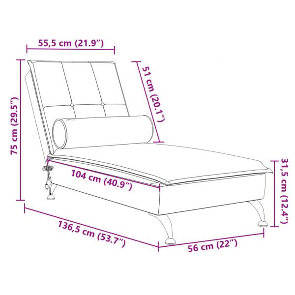 Massage-Chaiselongue mit Nackenrolle Dunkelgrau Samt