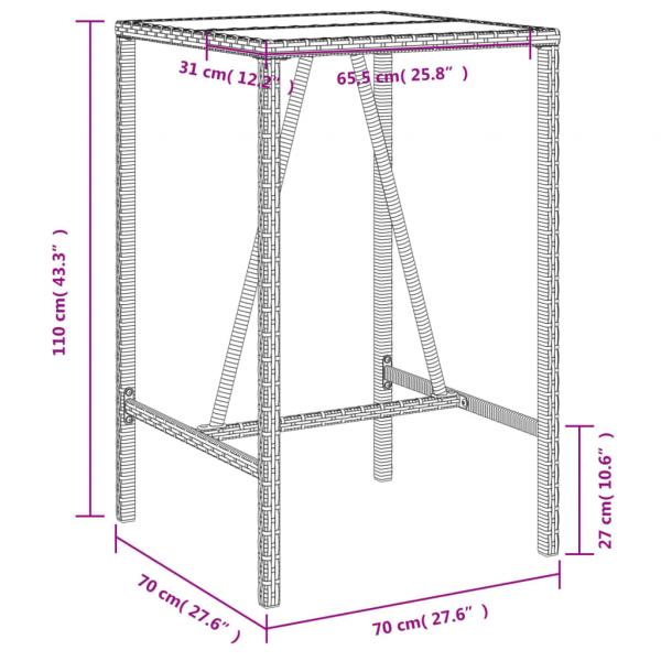 Garten-Bartisch Braun 70x70x110 cm Poly Rattan