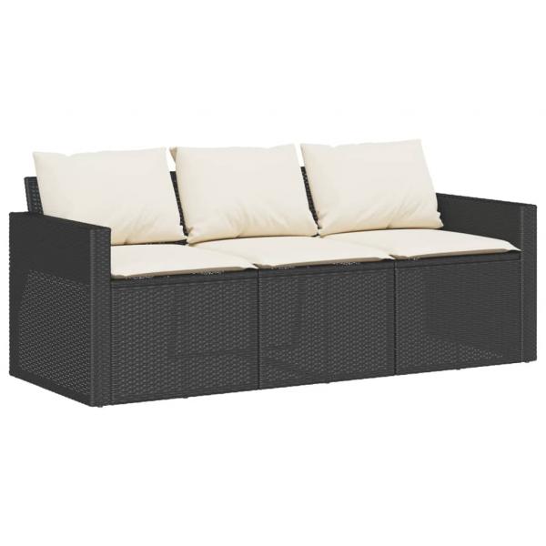 ARDEBO.de - Gartensofa mit Kissen 3-Sitzer Schwarz Poly Rattan