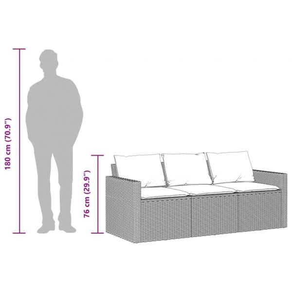 Gartensofa mit Kissen 3-Sitzer Schwarz Poly Rattan