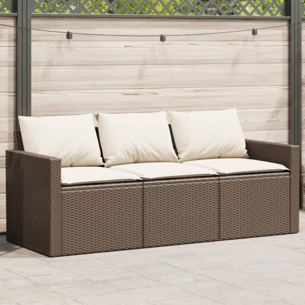 ARDEBO.de - Gartensofa mit Kissen 3-Sitzer Braun Poly Rattan