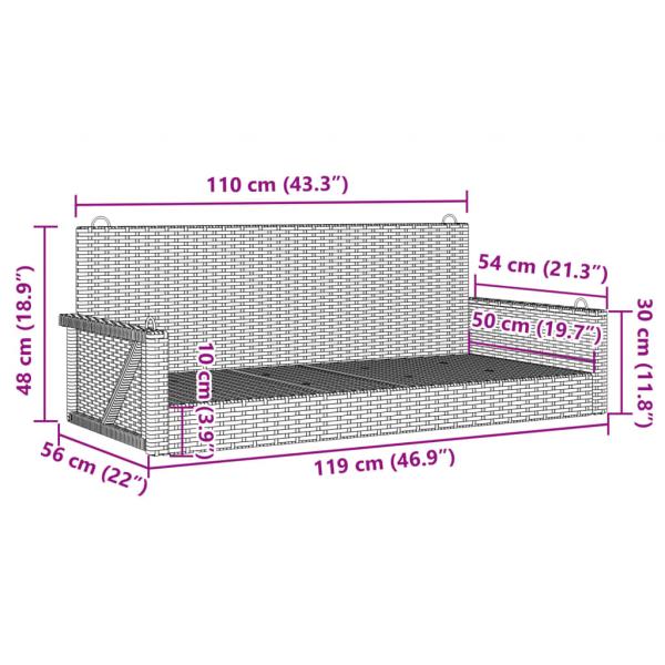 Hängebank Grau 119x56x48 cm Poly Rattan