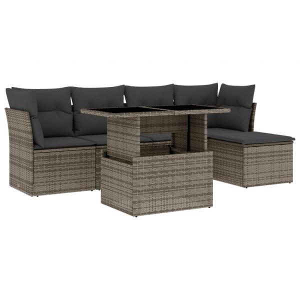 6-tlg. Garten-Sofagarnitur mit Kissen Grau Poly Rattan