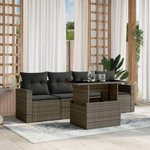 ARDEBO.de - 5-tlg. Garten-Sofagarnitur mit Kissen Grau Poly Rattan