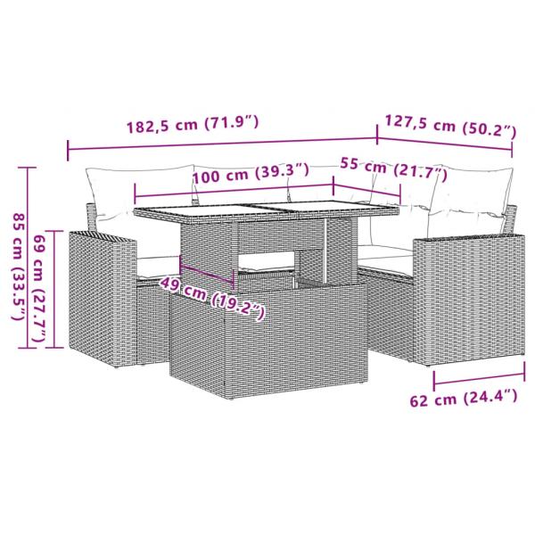 5-tlg. Garten-Sofagarnitur mit Kissen Grau Poly Rattan