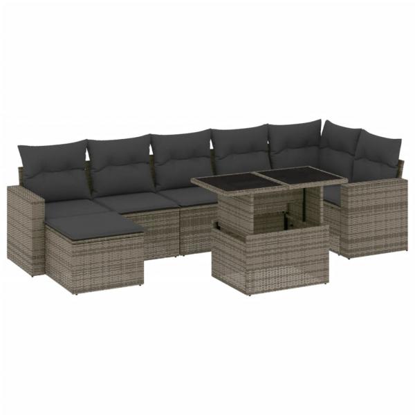 8-tlg. Garten-Sofagarnitur mit Kissen Grau Poly Rattan