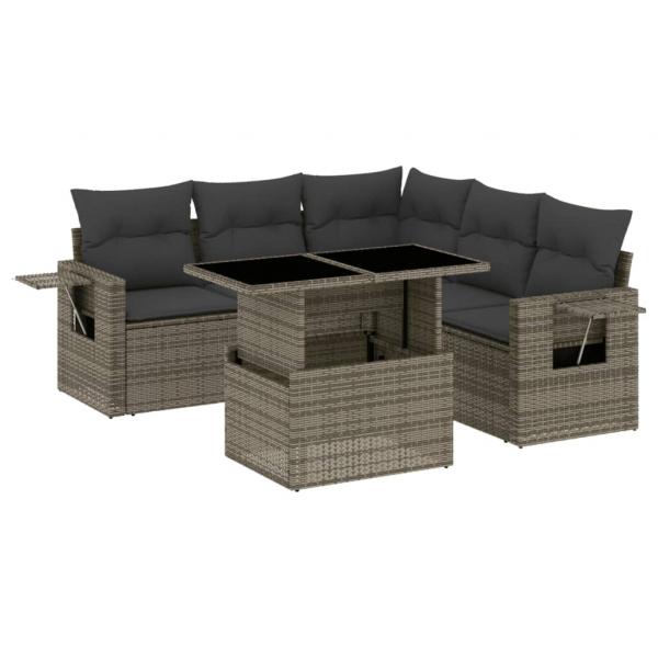 6-tlg. Garten-Sofagarnitur mit Kissen Grau Poly Rattan