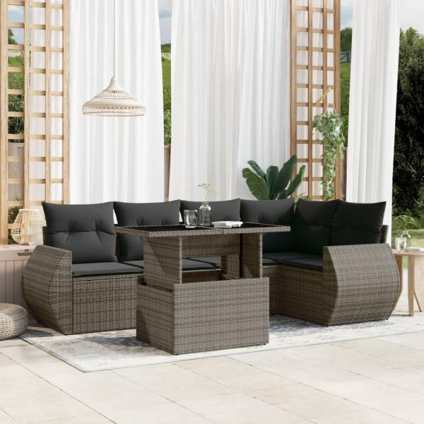 ARDEBO.de - 6-tlg. Garten-Sofagarnitur mit Kissen Grau Poly Rattan